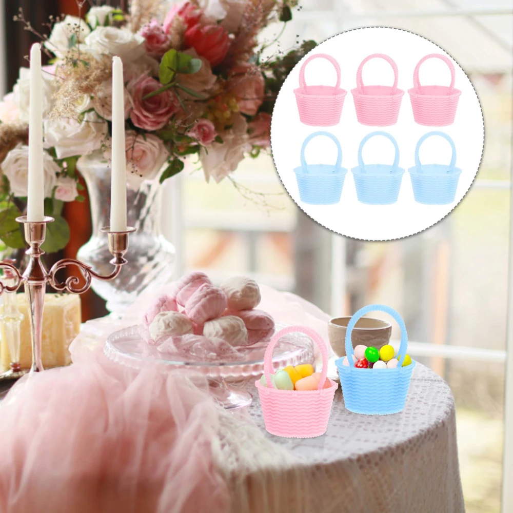 6pcs Plastic Storage Basket Easter Egg Handheld Basket Candy Fruit Storage Baskets