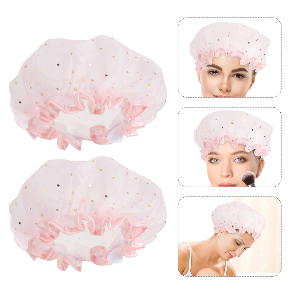 2pcs Waterproof Shower Caps Satin Beauty Caps Bathing Caps Bathroom Caps