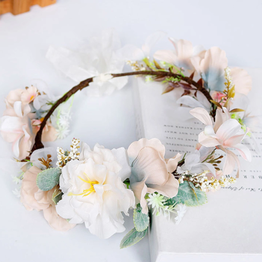 1pc Camellia Wreath Headband Decorative Headdress Women Garland Headpiece