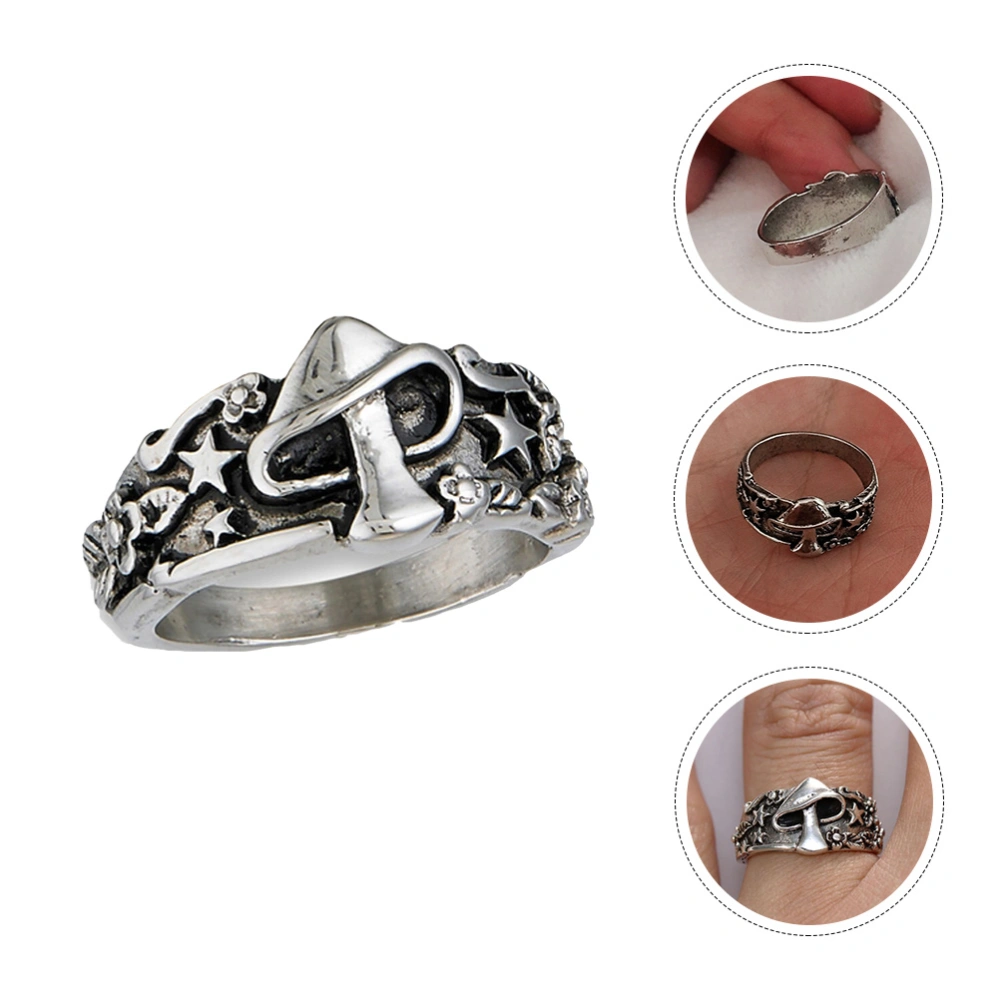 1Pc Retro Multi-elements Finger Ring Mushroom Leaf Star Ring Finger Decor Silver