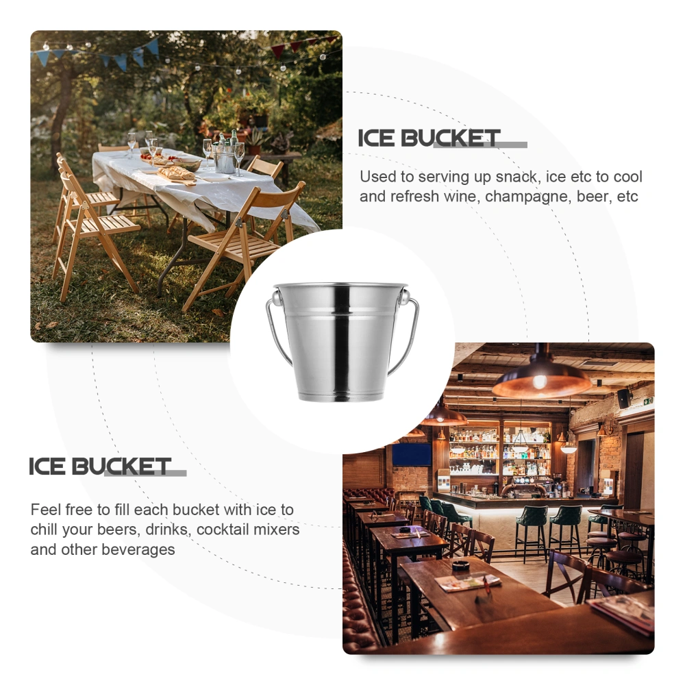 1Pc 1L Stainless Steel Ice Bucket Portable Ice Chiller Cooler with Handle Ice Cube Container for Wine Champagne Beer (Silver)