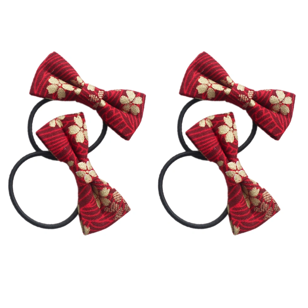 4Pcs Creative Christmas Hair Tie Lovely Delicate Bowknot Elastic Ponytail Holders Hair Accessories for Girls Kids (Red)