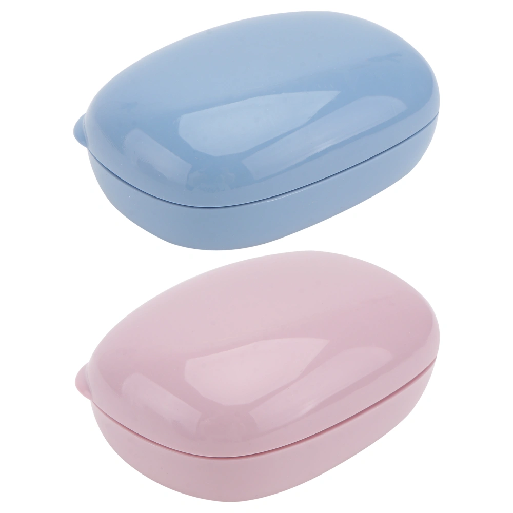 2Pcs Portable Travel Soap Box with Lid Bathroom Drain Soap Holder Pink Blue