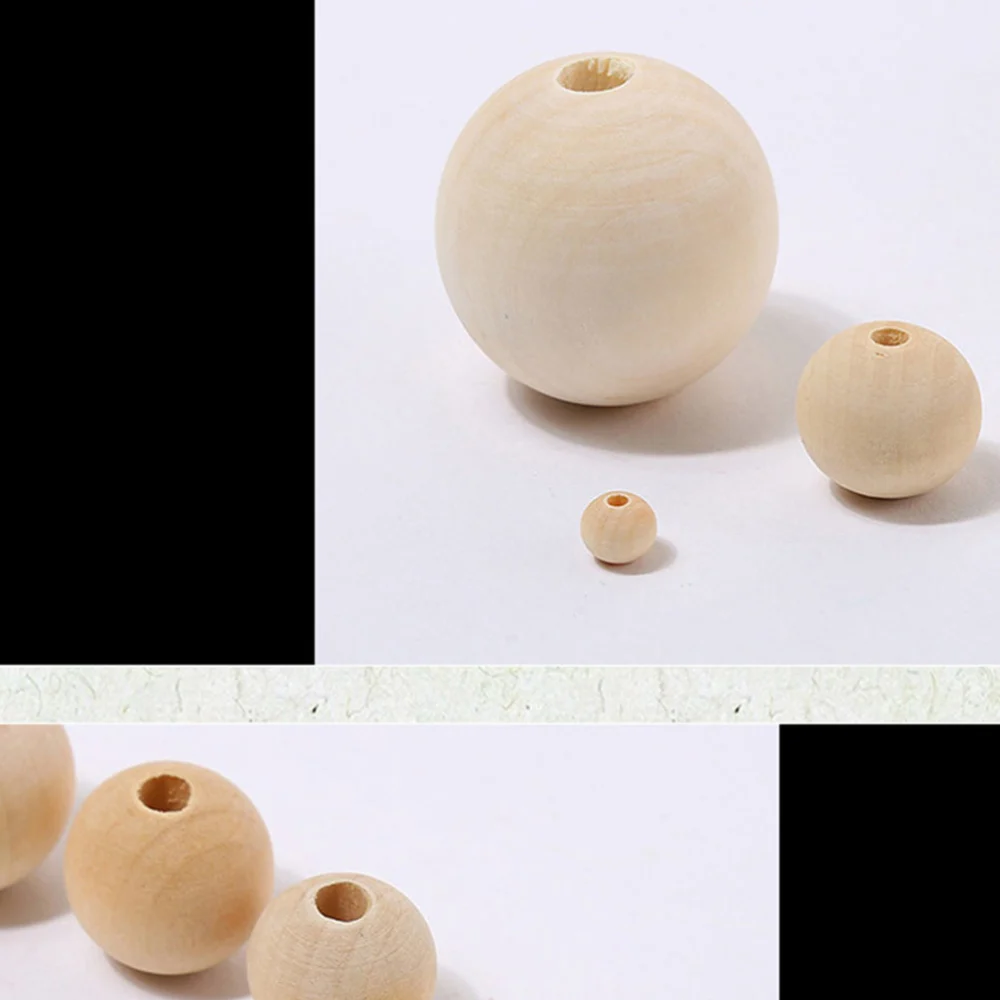 100pcs Fashion Wooden Beads Different Diameter Round Beads DIY Craft Beads Creative DIY Jewelry Accessories for Home (Light Yellow)