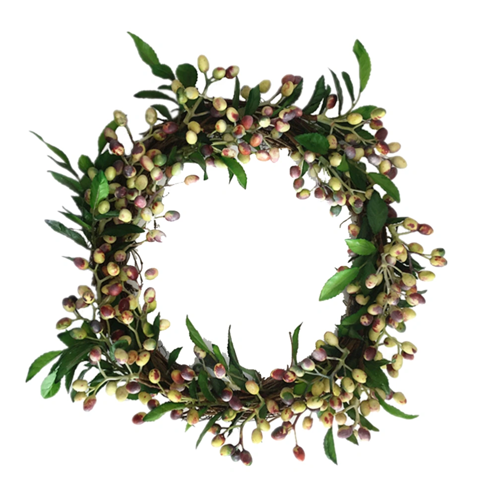 Simulation Olive Branch Garland Leaves and Fruits Wreath Hanging Decoration for Wall Door Showcase