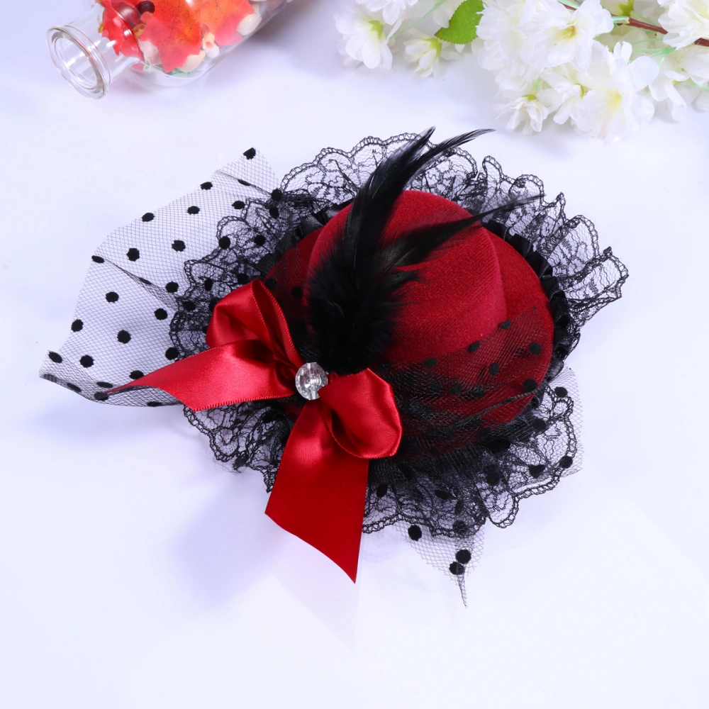 Gauze Homburg Hairpins Bowknot Hair Clip Party Headwear Performance Headdress for Kids Girls Wine Red