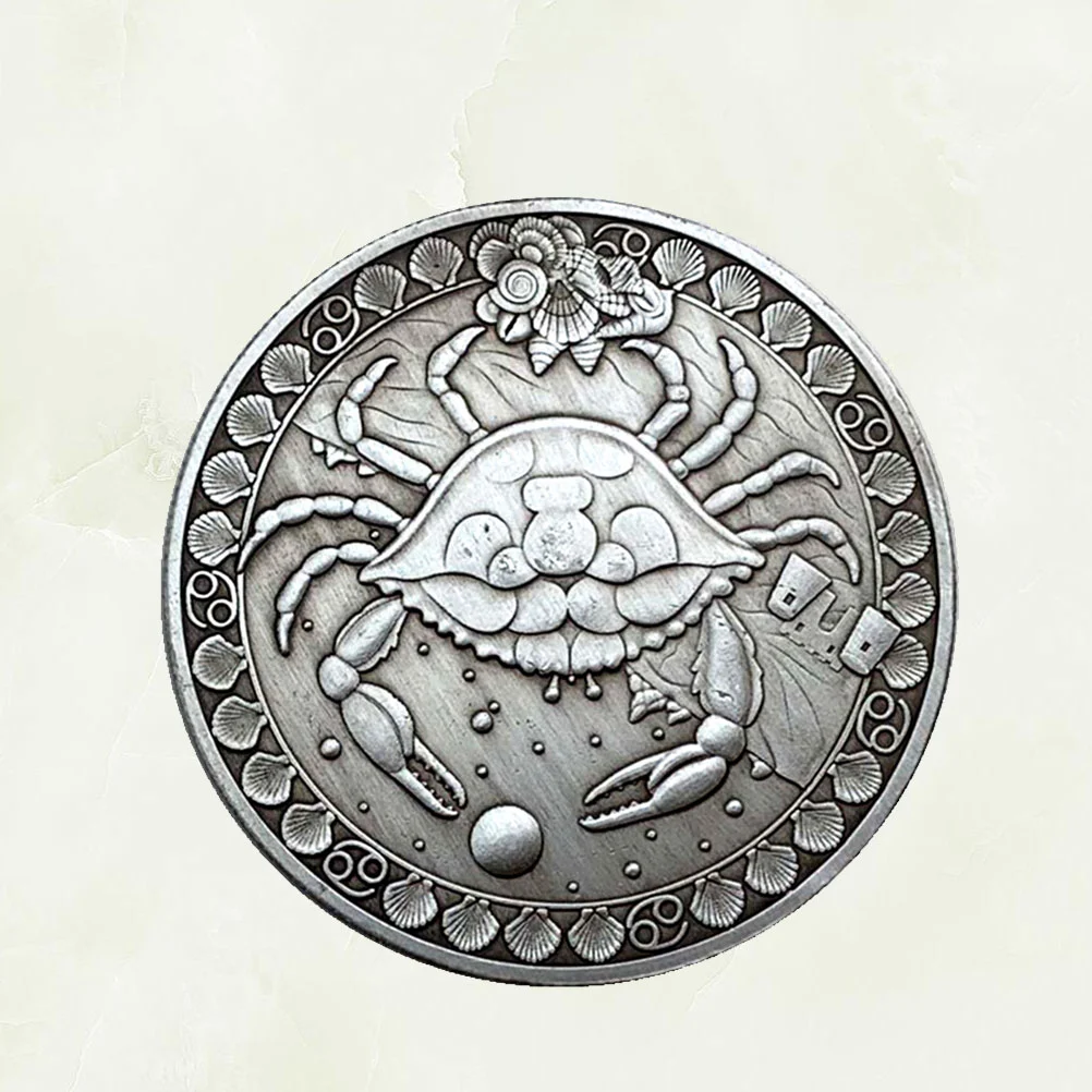 Vintage Twelve Constellations Commemorative Coin Stereoscopic Embossment Metal Coin Souvenir Gift Crafts (Cancer)