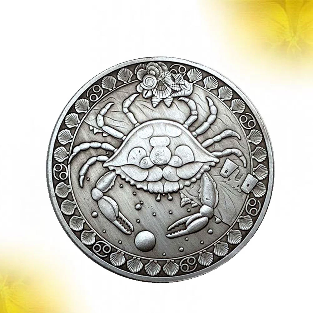 Vintage Twelve Constellations Commemorative Coin Stereoscopic Embossment Metal Coin Souvenir Gift Crafts (Cancer)