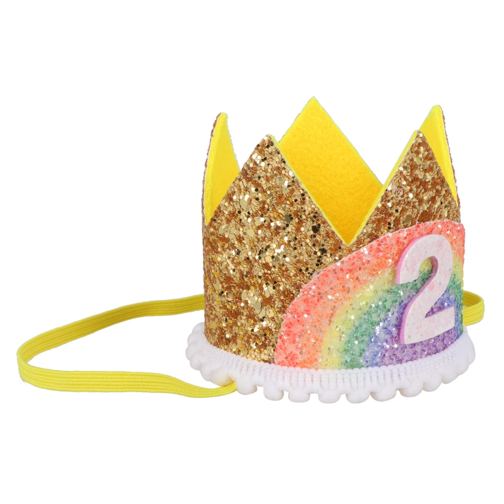 Adorable Baby Birthday Hats Birthday Rainbow Crown Hairband Party Supplies Photo Prop (Golden and Rainbow, White Lace, 2 Style)