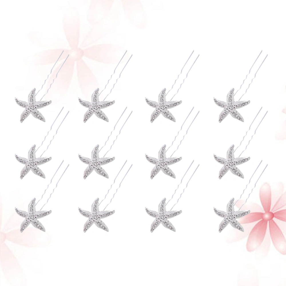 12pcs Sea Star Hair Pin Fashion Elegant Wedding Bride Hair Decorative Women Girls Hair Accessory (Silver)