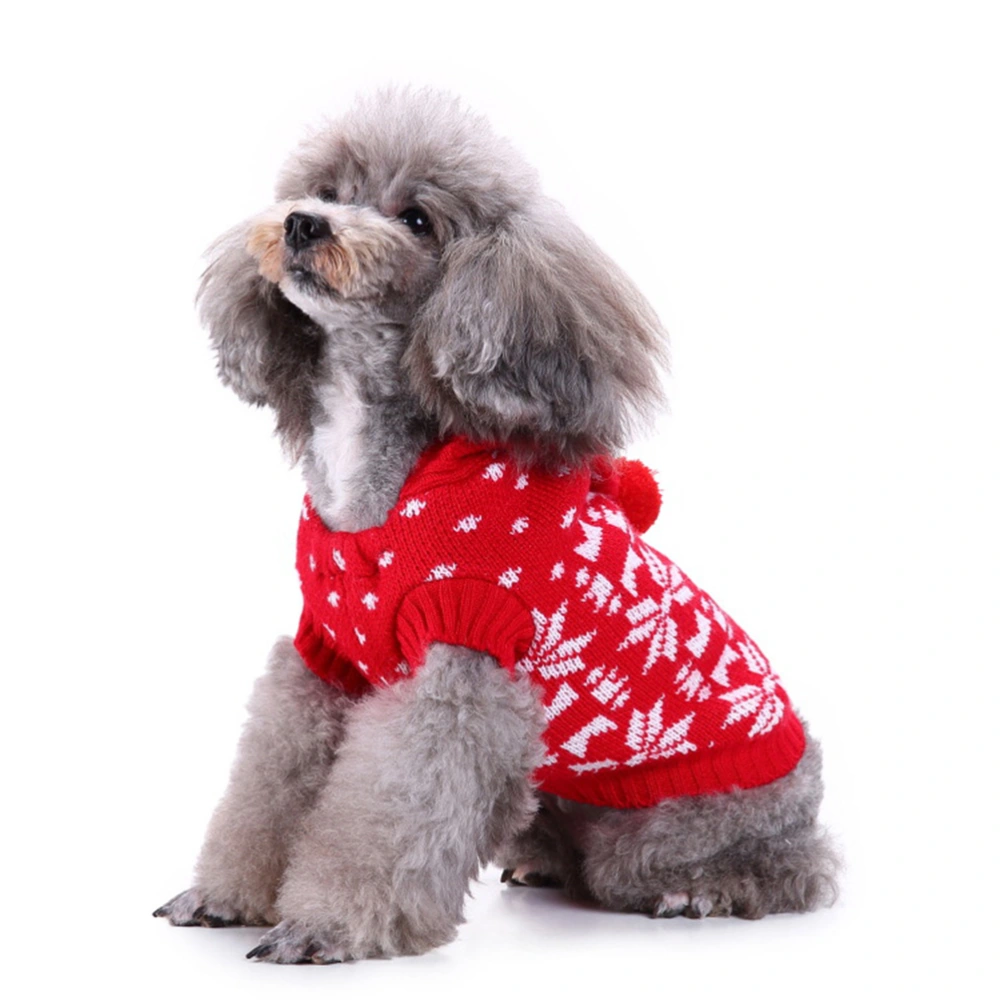 New Christmas Pet Winter Dog Sweater Puppy Snow and Dot Cloth Autumn Pet Caps Hoodies Costume Christmas Pet Dog Sweater Supply - Size S (Red)