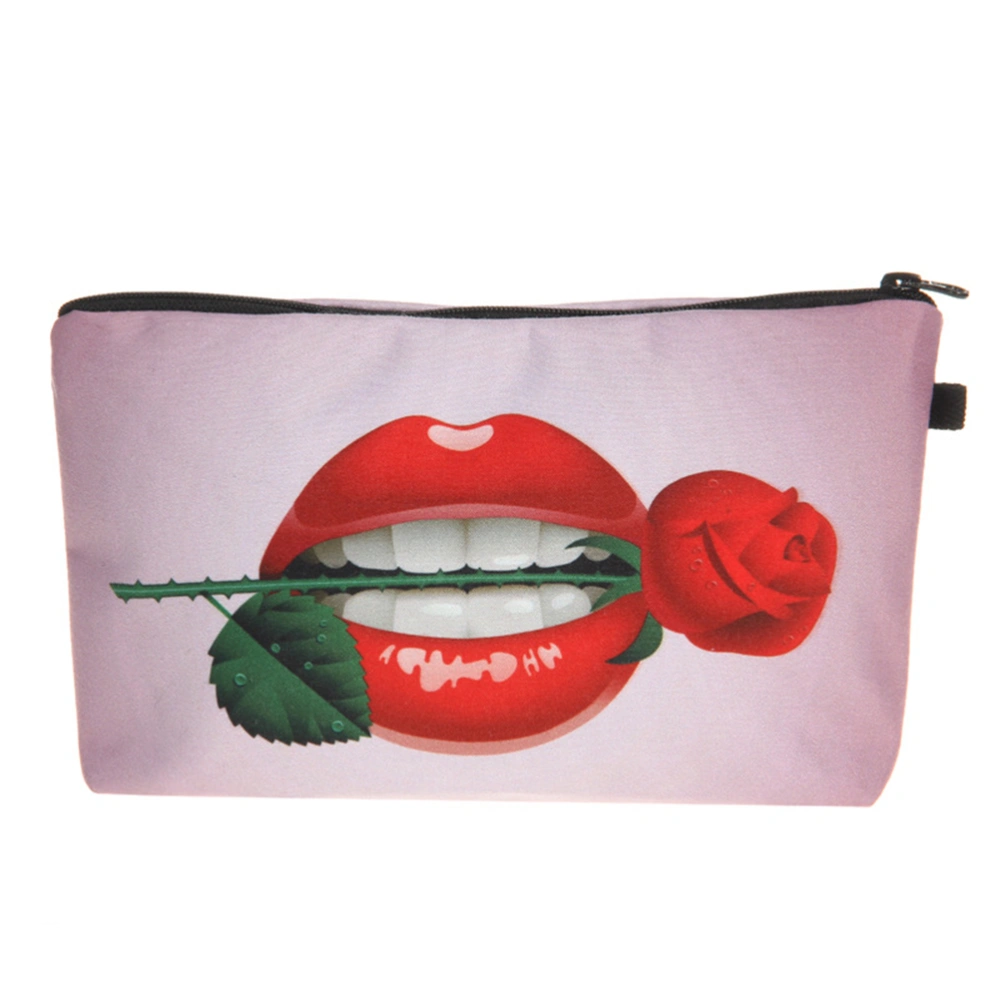 1pc Red Lip Printed Bag Portable Makeup Bag Creative Handbag Sundries Storage Pouch Outdoor Toiletries Holder