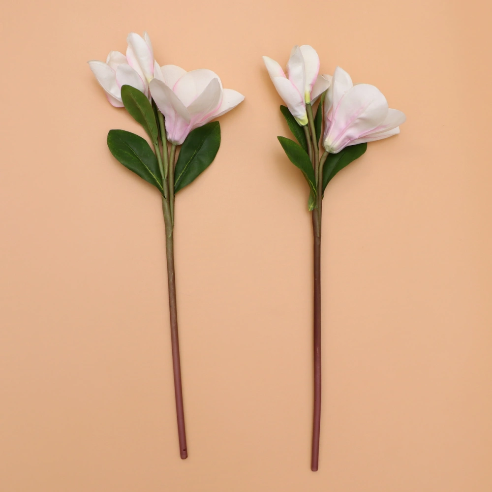 2Pcs Simulation Flower Fake Short Branch Magnolia Flower Decoration Home Ornament Light Pink