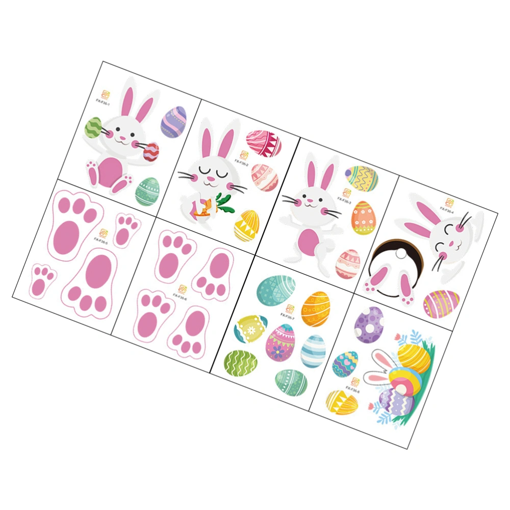 8 Sheets Easter Bunny Paw Stickers Egg Bunny Face Wall Window DIY Decal