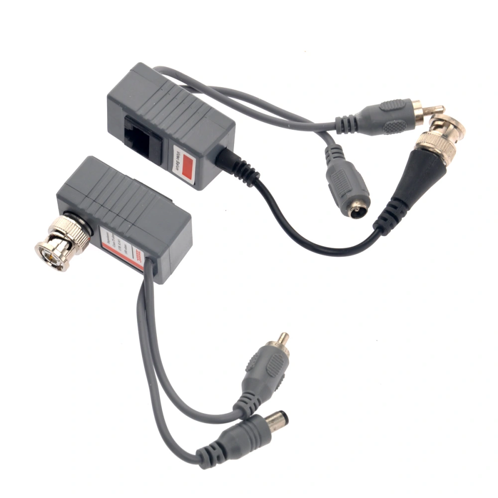 A Pair of CCTV Camera BNC Coaxial CAT5 RJ45 Video Balun Transceivers with Video /Audio /Power Connectors (Grey)