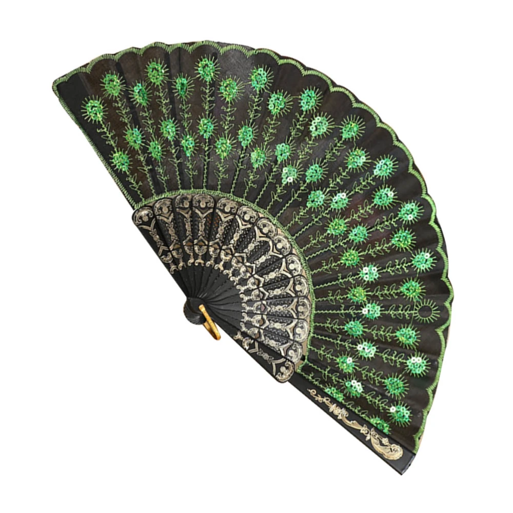 Fashionable Sequins Fan Handmade Dance Hand Fans for Performance Stage Show (Green)