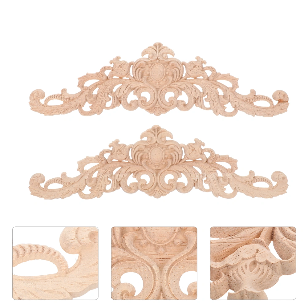 2Pcs Wooden Carved Applique Decorative Furniture Carved Onlay Home Adorn Khaki