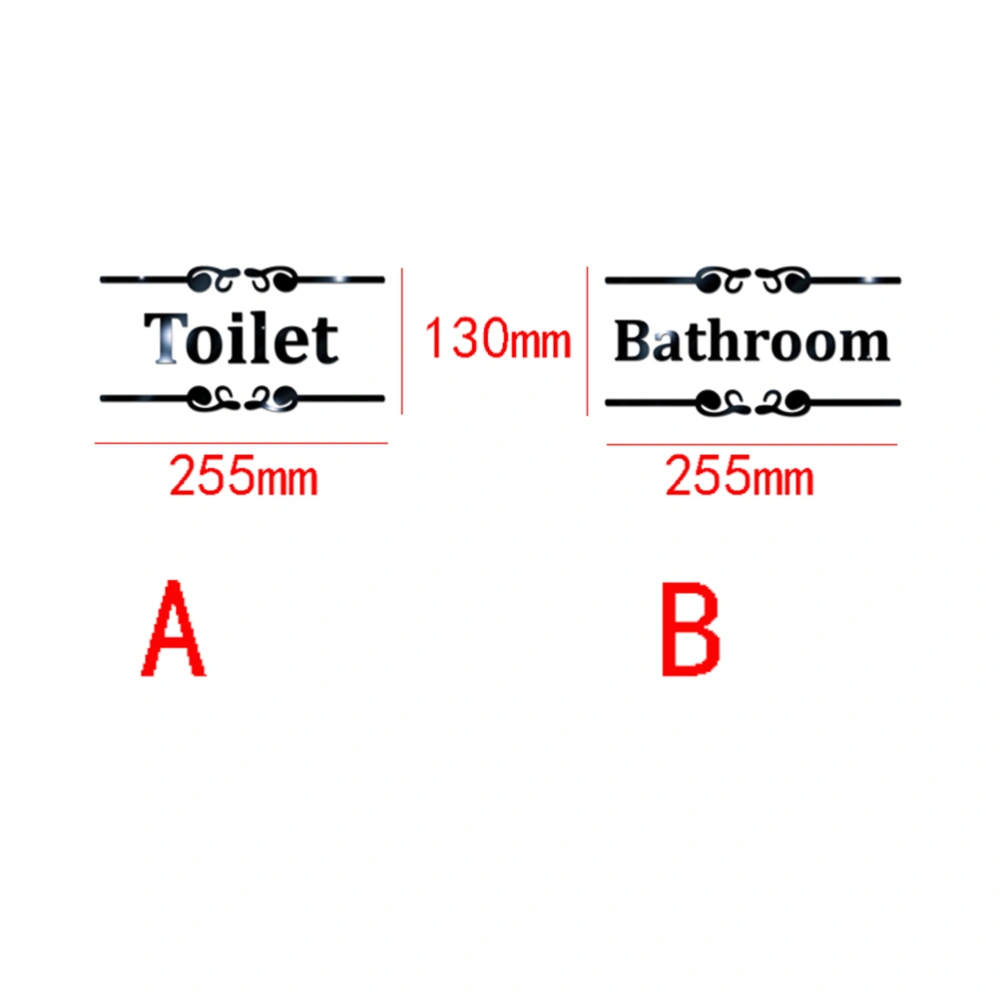 "Toilet" English Sign Mirror Wall Sticker Creative Acrylic Wall Sticker for Home Toilet Bathroom Restroom Decor(Black)