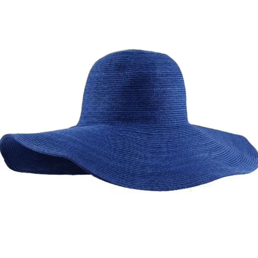 Fashion Folding Women's Wide Floppy Brim Summer Sun Hat Beach Straw (Royal Blue)