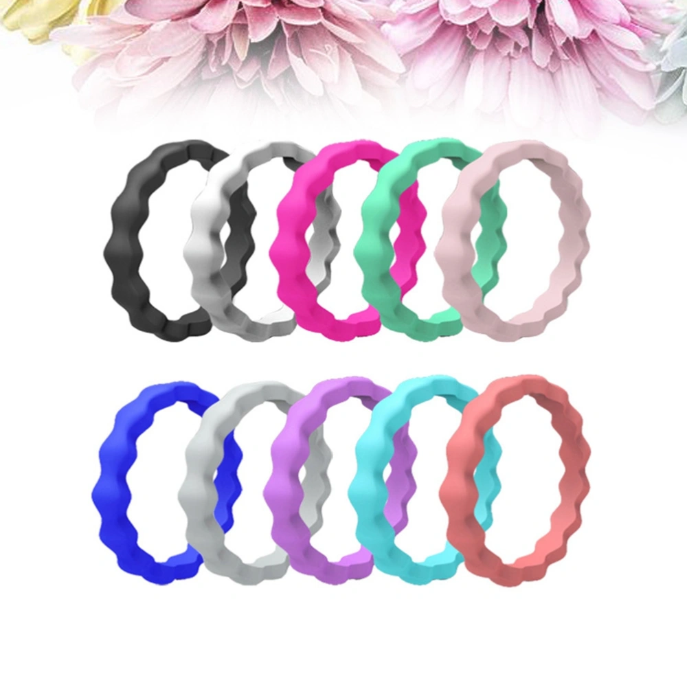 10PC Unisex Finger Rings Wave Pattern 3MM Wide Silicone Rings Food Grade Female Wedding Ring Beaded Silicone Rings US Size 6