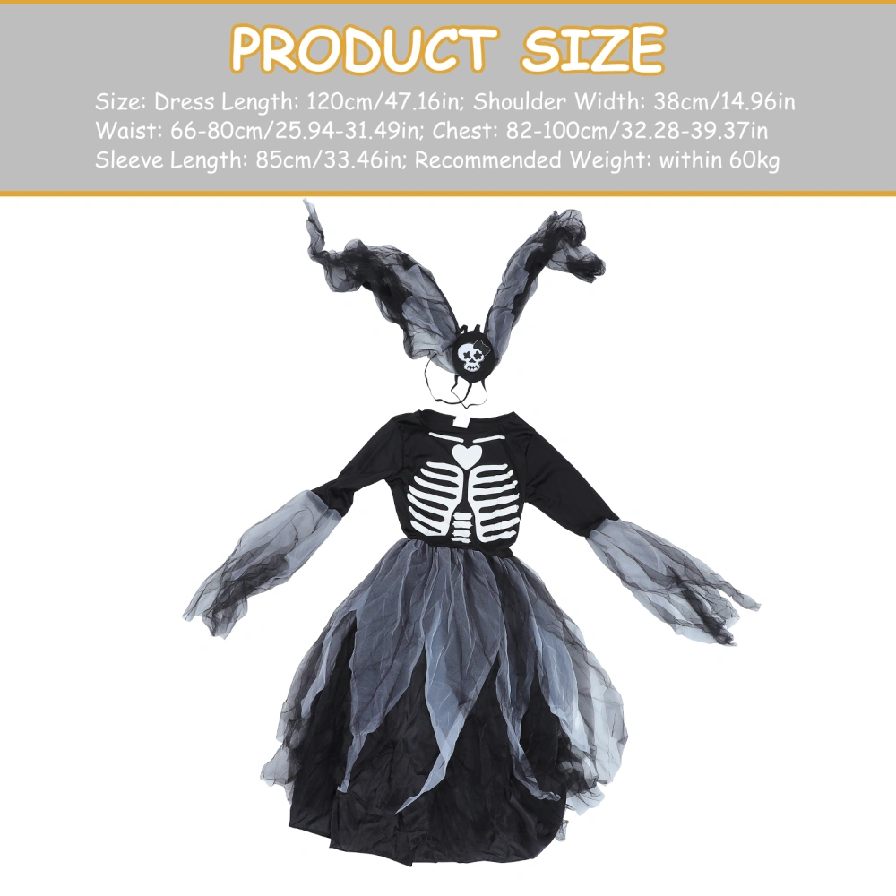 Women Halloween Cosplay Costumes Dress Skull Printed Performance Dress with Wing