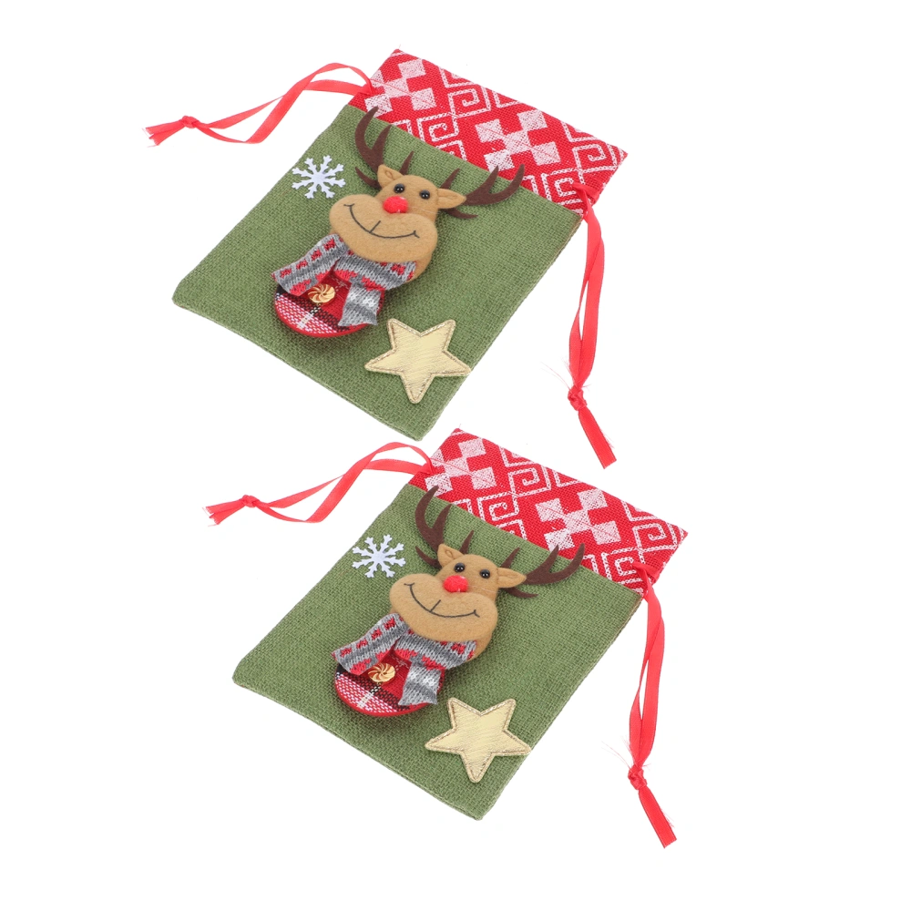 2Pcs Christmas Theme Candy Storage Bags Cartoon Gift Packing Drawstring Bags