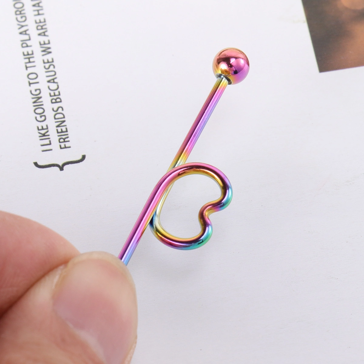 2 Pairs of Industrial Barbell Ear Stud Heart Shaped Earring Fashion Earbob Ear Jewelry Colorful