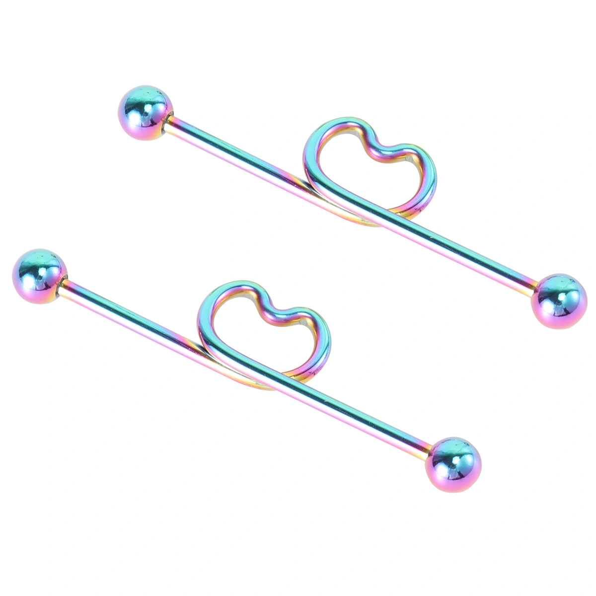 2 Pairs of Industrial Barbell Ear Stud Heart Shaped Earring Fashion Earbob Ear Jewelry Colorful