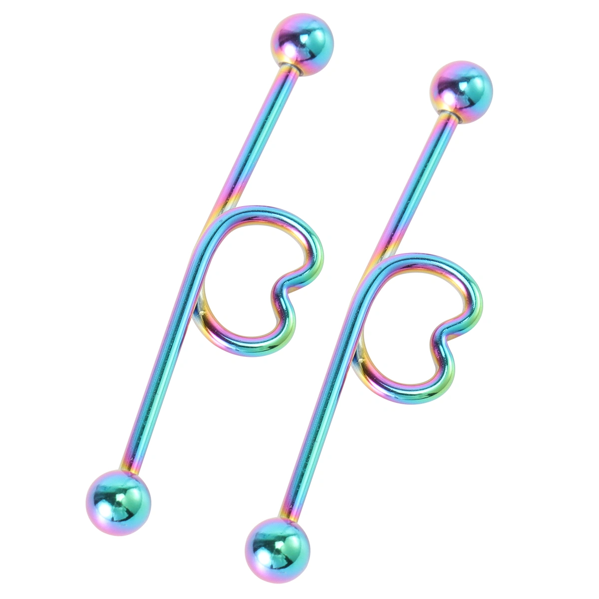 2 Pairs of Industrial Barbell Ear Stud Heart Shaped Earring Fashion Earbob Ear Jewelry Colorful