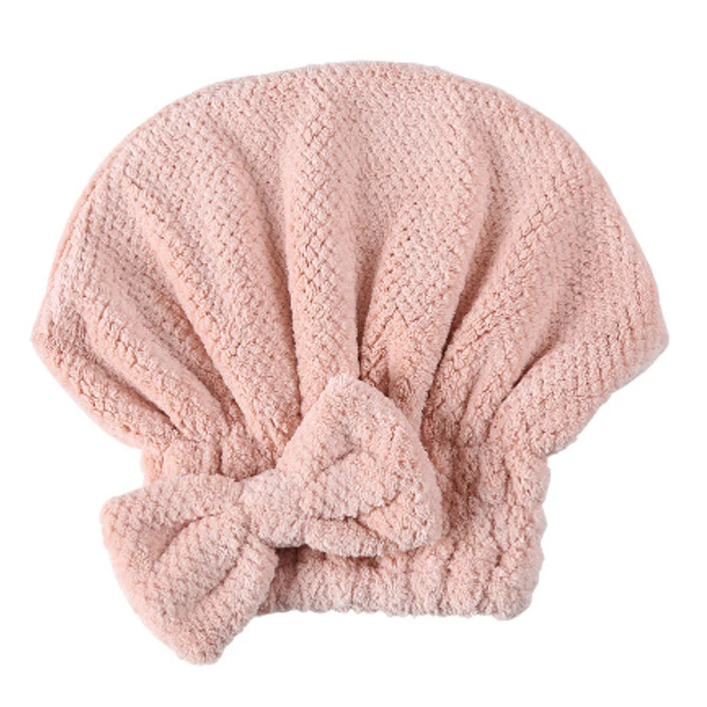 Hair-drying Coral Fleece Shower Caps Water Absorption Quick Dry Thickened Microfiber Shower Pink