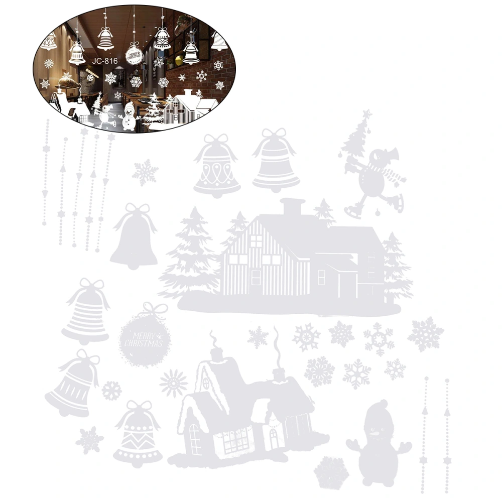 55*38cm Christmas Window Decoration Bell Snowman Snowflake Window Clings Merry Christmas Glass Decals Stickers