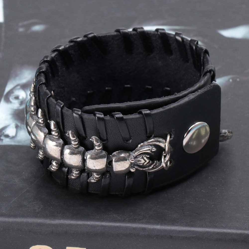 1Pc Style Punk Braided Wrist Band Genuine Leather Wrist Strape Buckle Bracelet