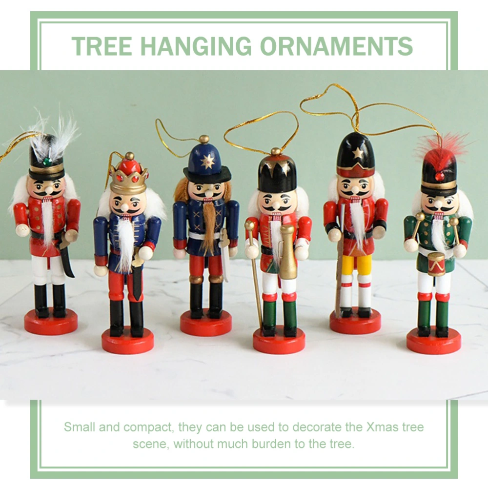 6pcs Christmas Nutcracker Ornaments Wooden Nutcrackers Hanging Decorations