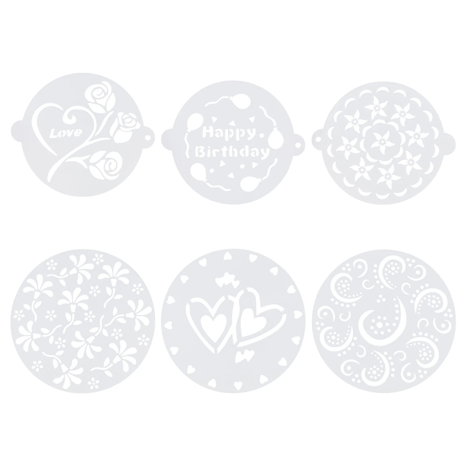 6pcs Cake Decorating Stencils Plastic Cake Art Stencils Baking Templates (White)