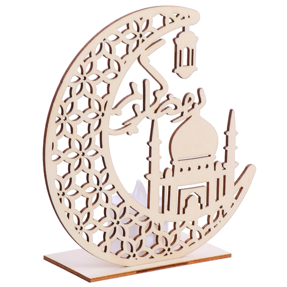 Eid Mubarak Desktop Adornment Hollow Wooden DIY LED Layout Party Accessory