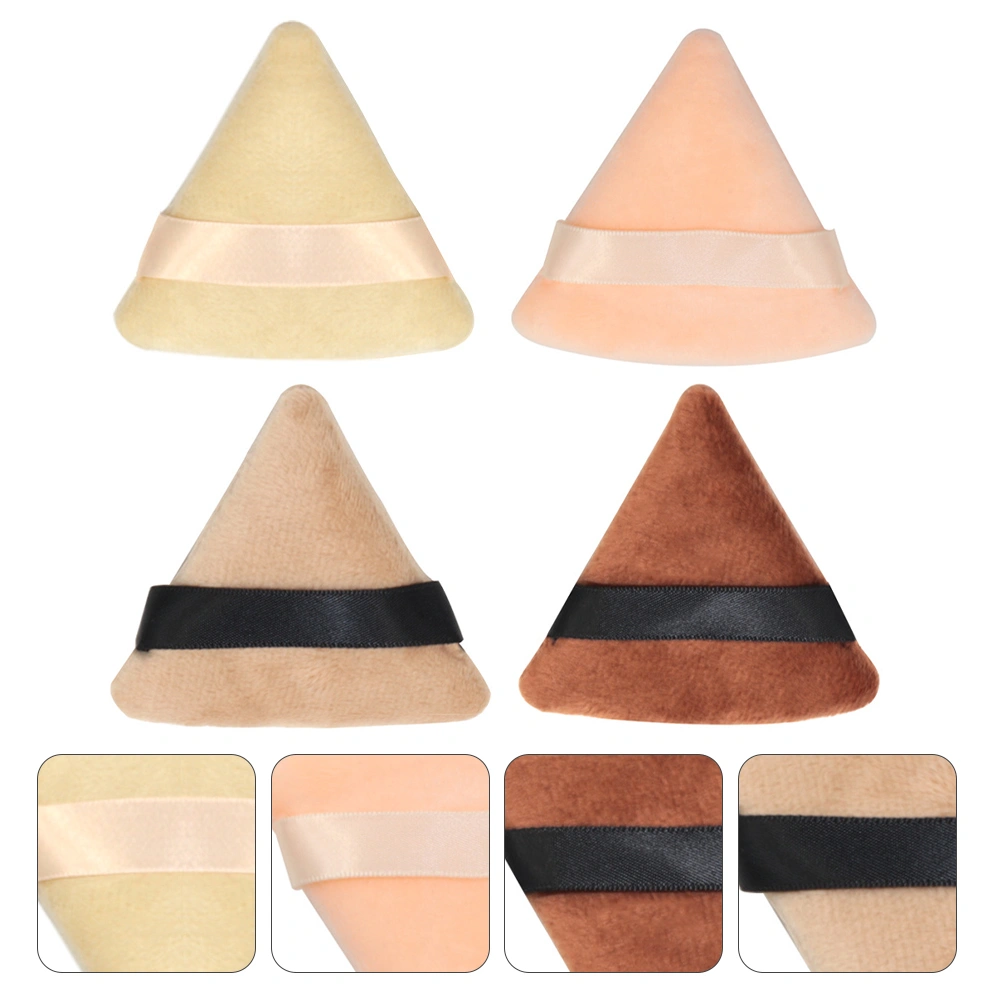 4Pcs Triangle Cotton Powder Puff Face Makeup Powder Puff Makeup Tool with Strap