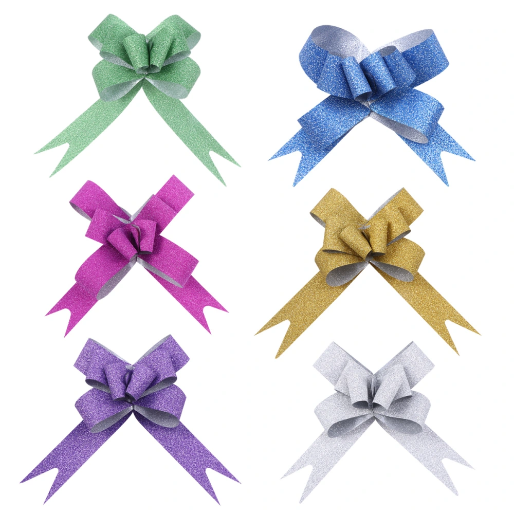 100pcs 18mm Glitter Pull Bows Gift Knot Ribbons String Bows for Gift Wrapping Flower Basket Wedding Car Decoration (Assorted Colors)