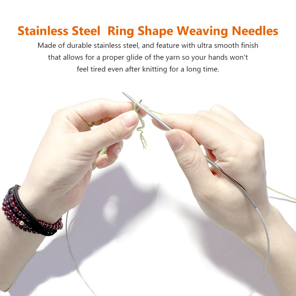 5PCS 80cm Stainless Steel Knitting Needles Ring Shape Weaving Needles Woolen Yarn Knitting Tool for Home Store (Silver No. 6 to 10)