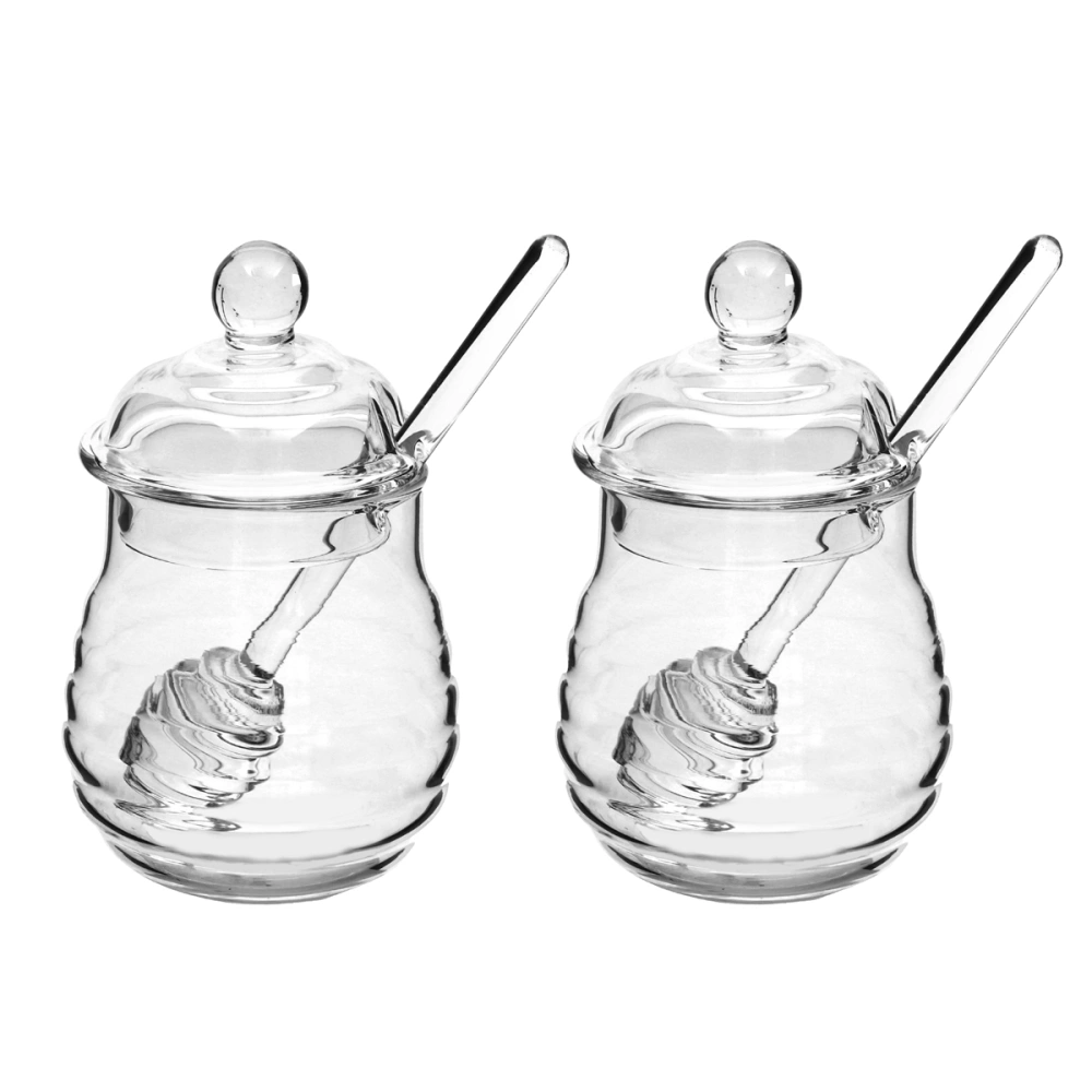 2PCS 250ml Glass Honey Pot Clear Jam Jar Set with Dipper and Lid for Home Kitchen Use