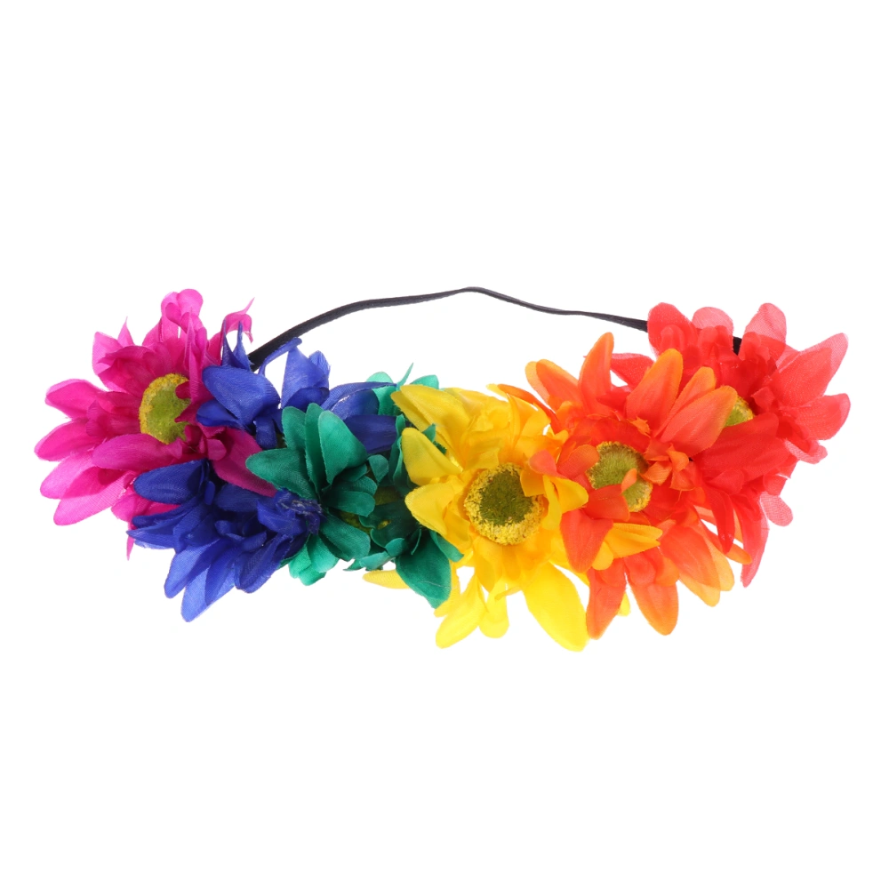 1PC Elasticity Headband Artificial Sunflower Wreath Hair Band Stretch Headdress for Party Colorful