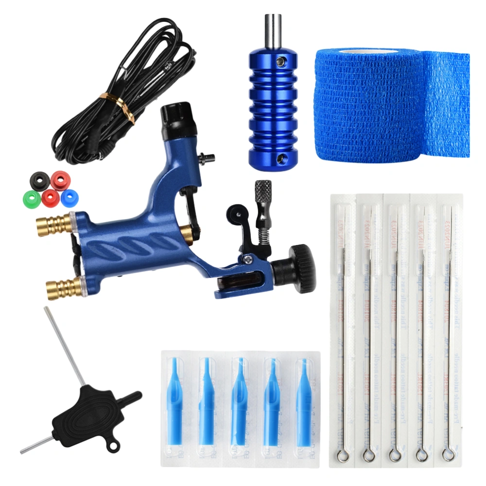 Machine Kit Rubber Bands 3RL Needles 3RT Needle Cover Handle Hexagon Wrench Bandage Cord and Machine (Blue)