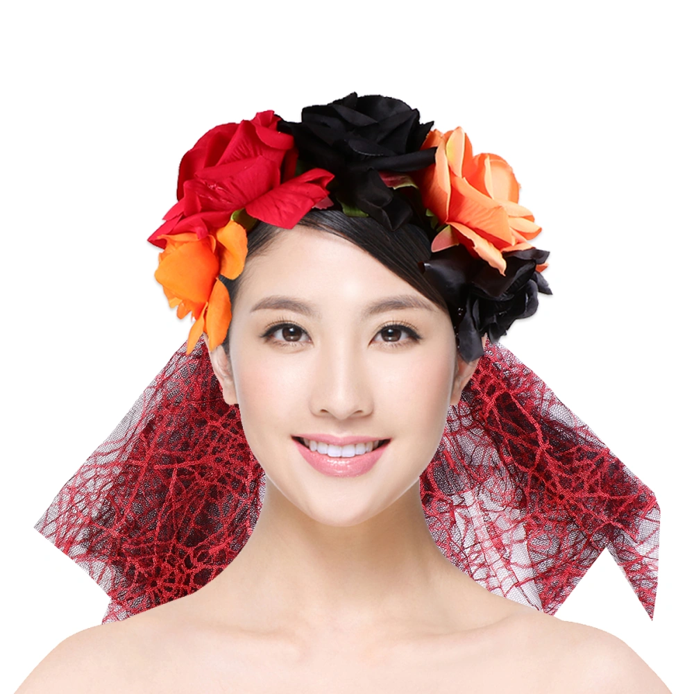 Rose Gauze Hair Holiday Costume Headband Party Headdress for Party