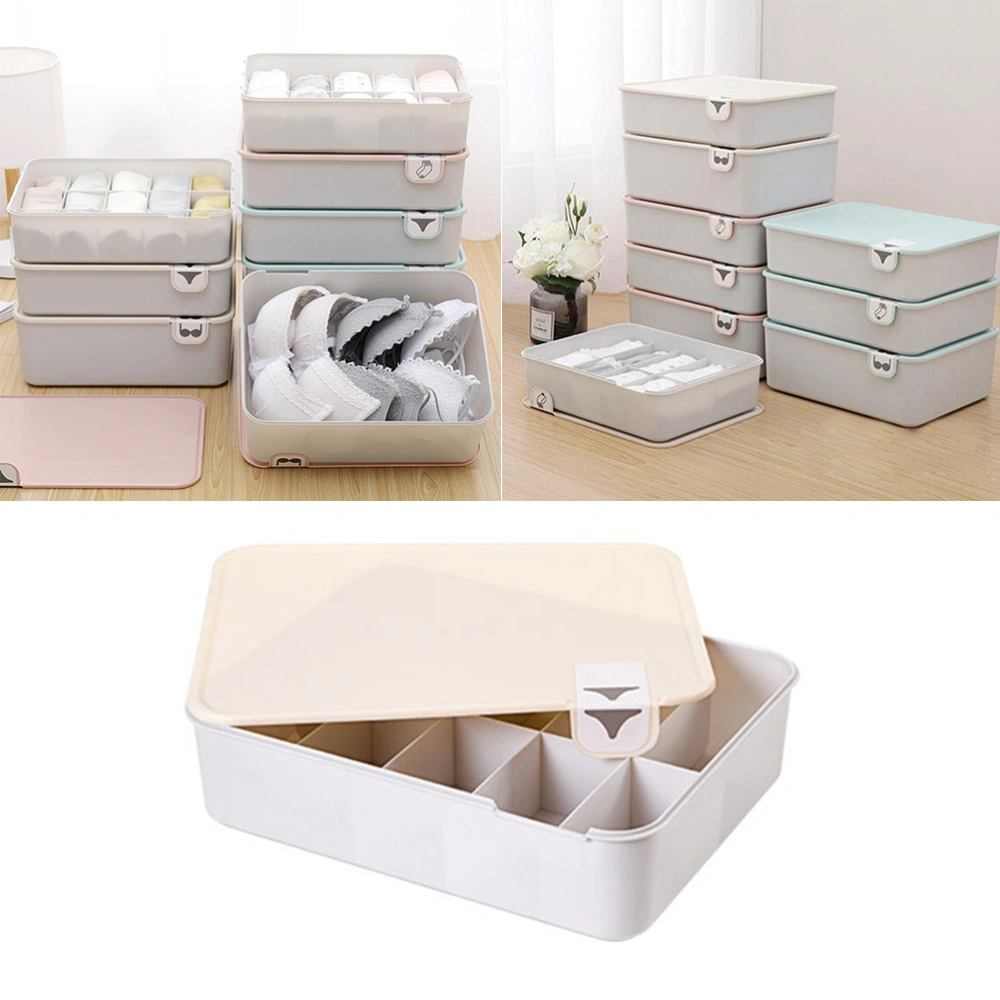 Home Clothes Storage Box with Marker Square Underwear Container Organizer for Socks Bra Underpants (with Beige Cover, 10 Compartments)