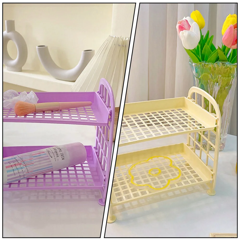 4Pcs Desktop Cosmetics Storage Rack Bathroom Makeup Organizer Assembled Shelf Random Color