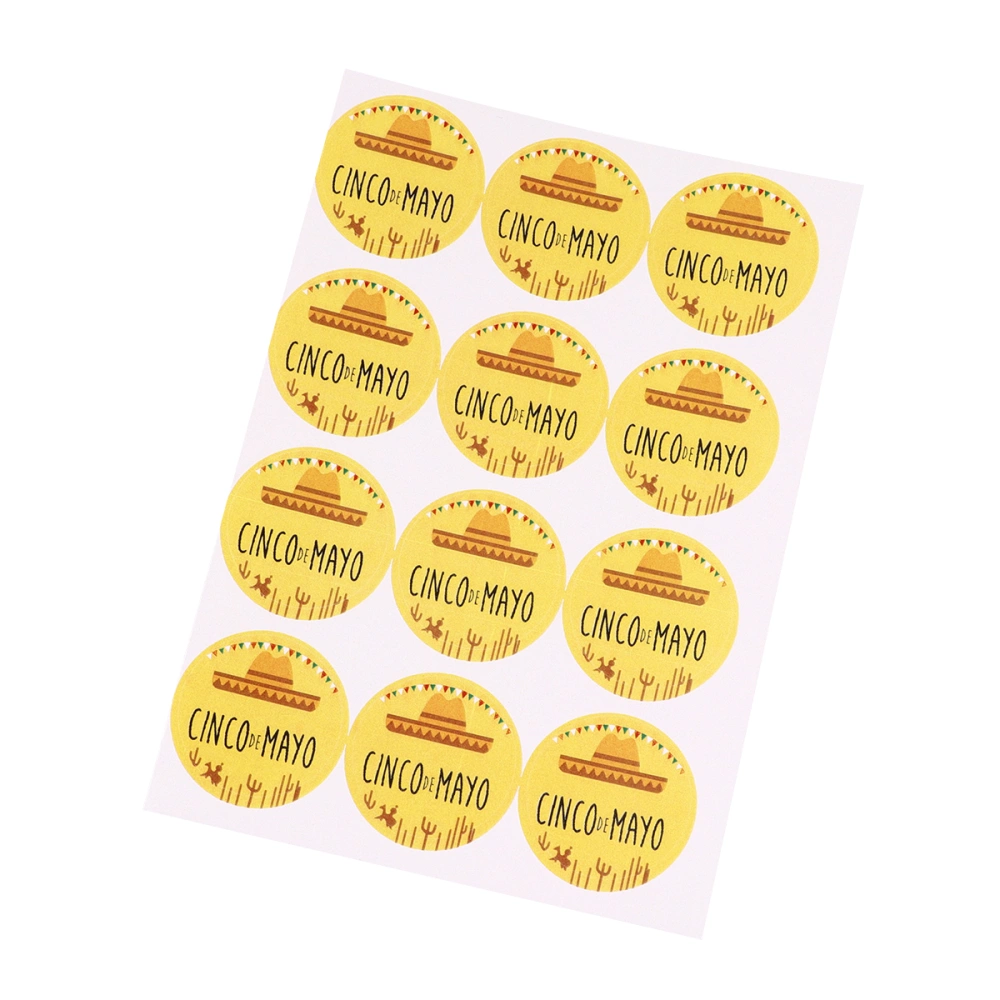 24 Sheets Mexico Cinco De Mayo Sealing Label Self-Adhesive Round Sealing Stickers DIY Bag Creative Patriotism Gift Favor Letter Printing Decals Packing Decoration(12pcs in 1 Sheet)