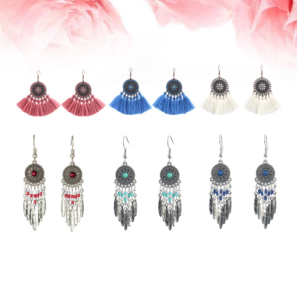 6 Pairs Earrings Bohemian Retro Earrings Alloy Fashion Dangle Tassel Pendant Eardrop