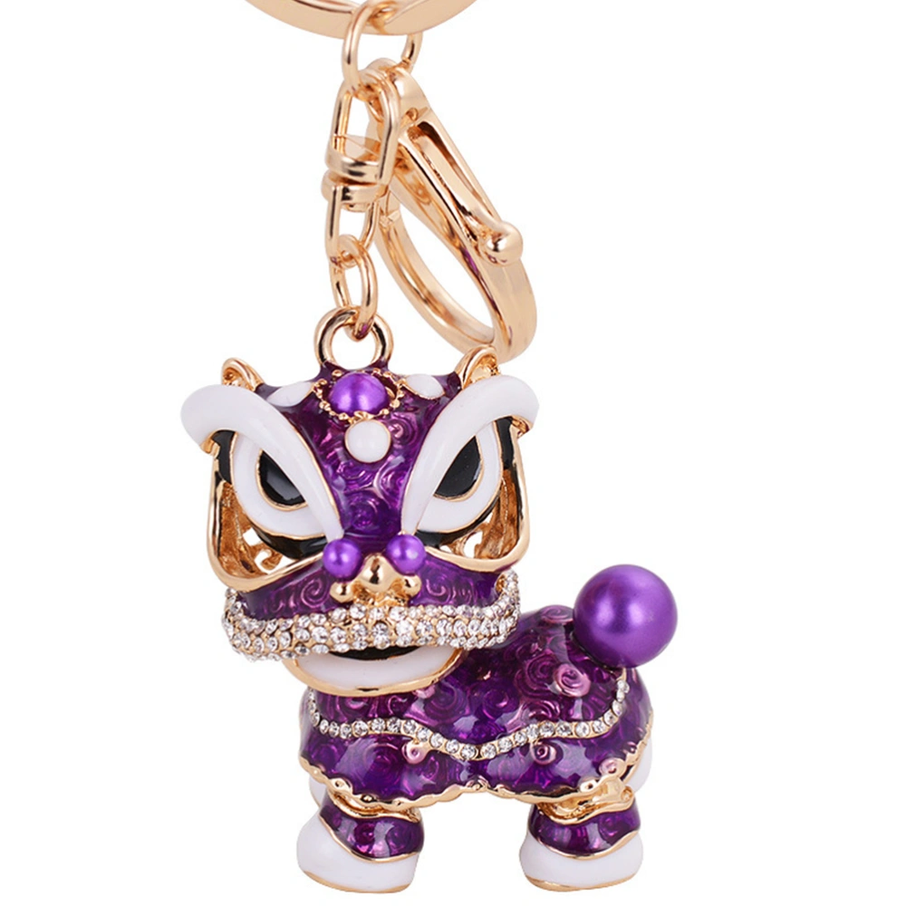 Chinese Style Keychain Pendant Lion Shaped Design Bag Accessories Fashion Key Holder for Keychain Handbag Car Decoration (Purple)