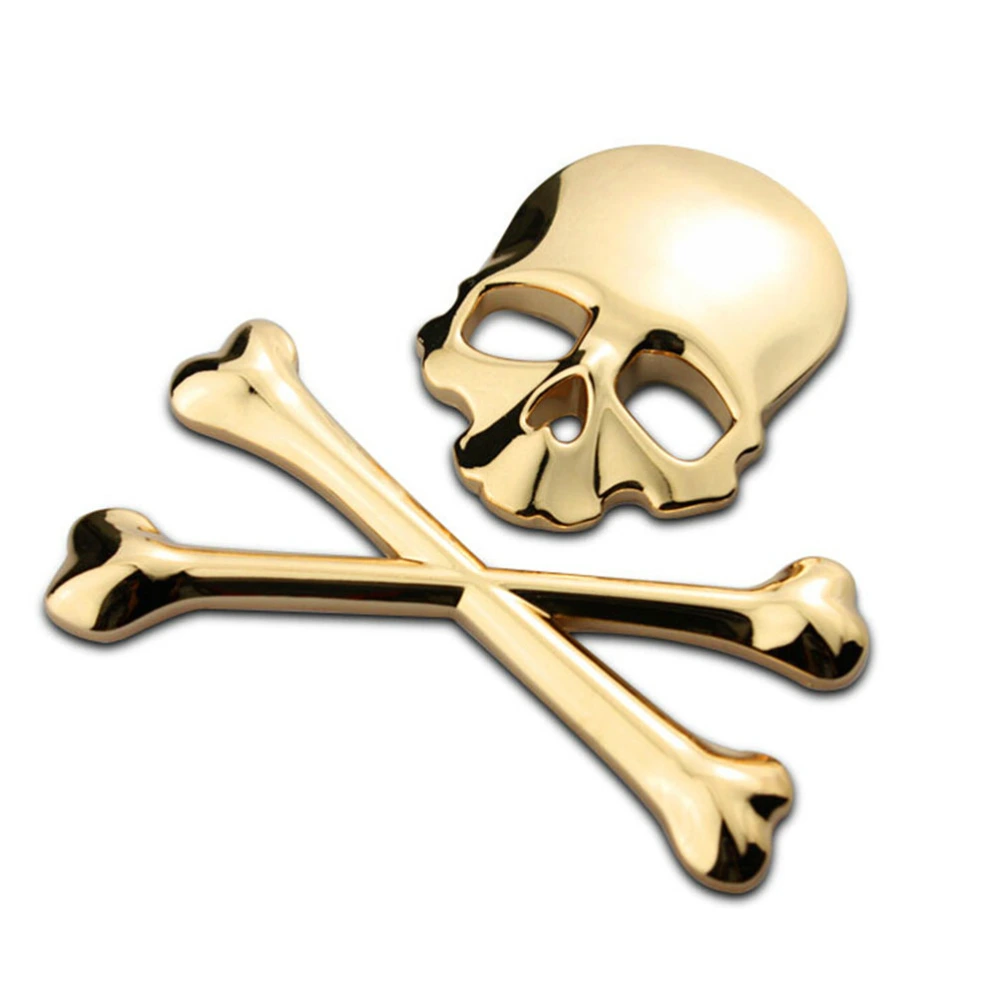 New 3D 3M Skull Metal Skeleton Crossbones Car Motorcycle Sticker Label Skull Emblem Badge Car Styling Stickers Decal (Gold)