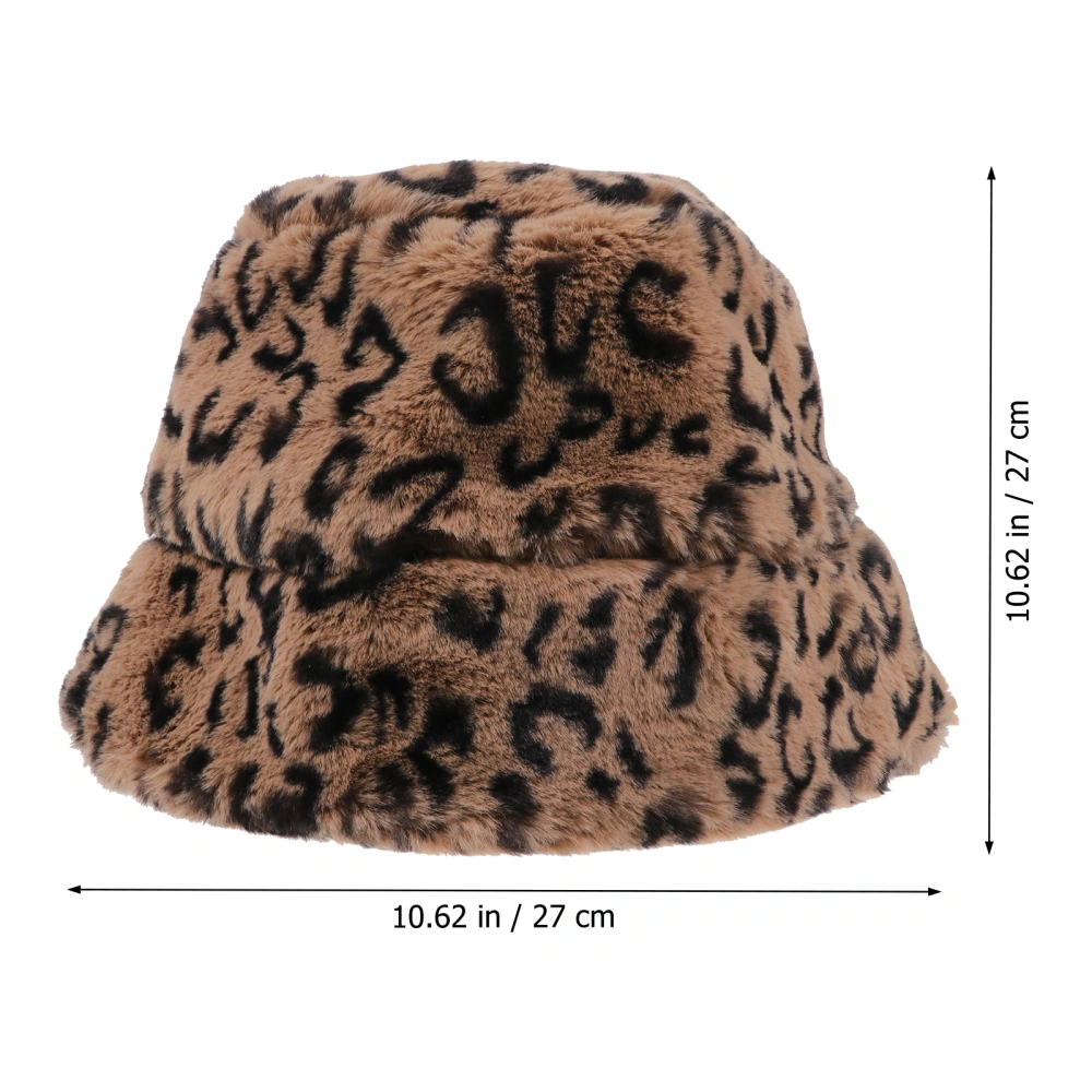 Women Winter Bucket Hat Outdoor Leopard Prints Fisherman Hat Practical Warm Hat