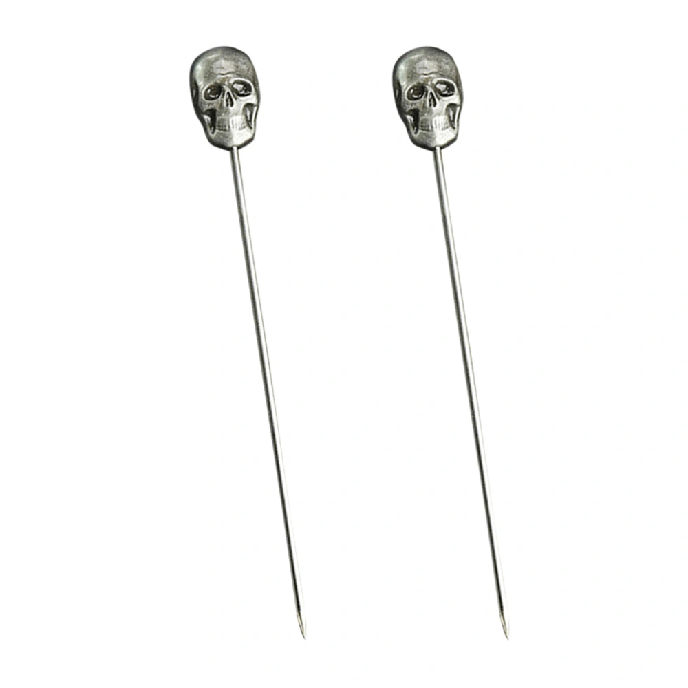 2pcs Decorative Cocktail Sticks Fruit Picks Stainless Steel Swizzle Stick Party Supplies for Hotel KTV Bar (Skull)